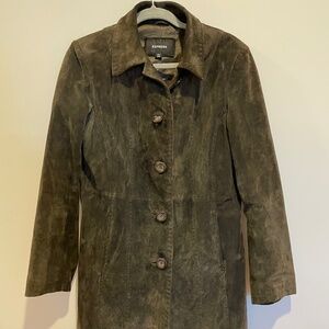 Dark Brown Suede Long Jacket/Coat Size 9/10